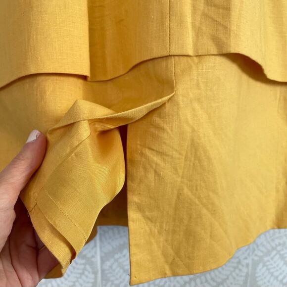 Yellow/Gold Linen Blend Tiered Short Sleeve Sheath Dress, Size 10 - Picture 7 of 12